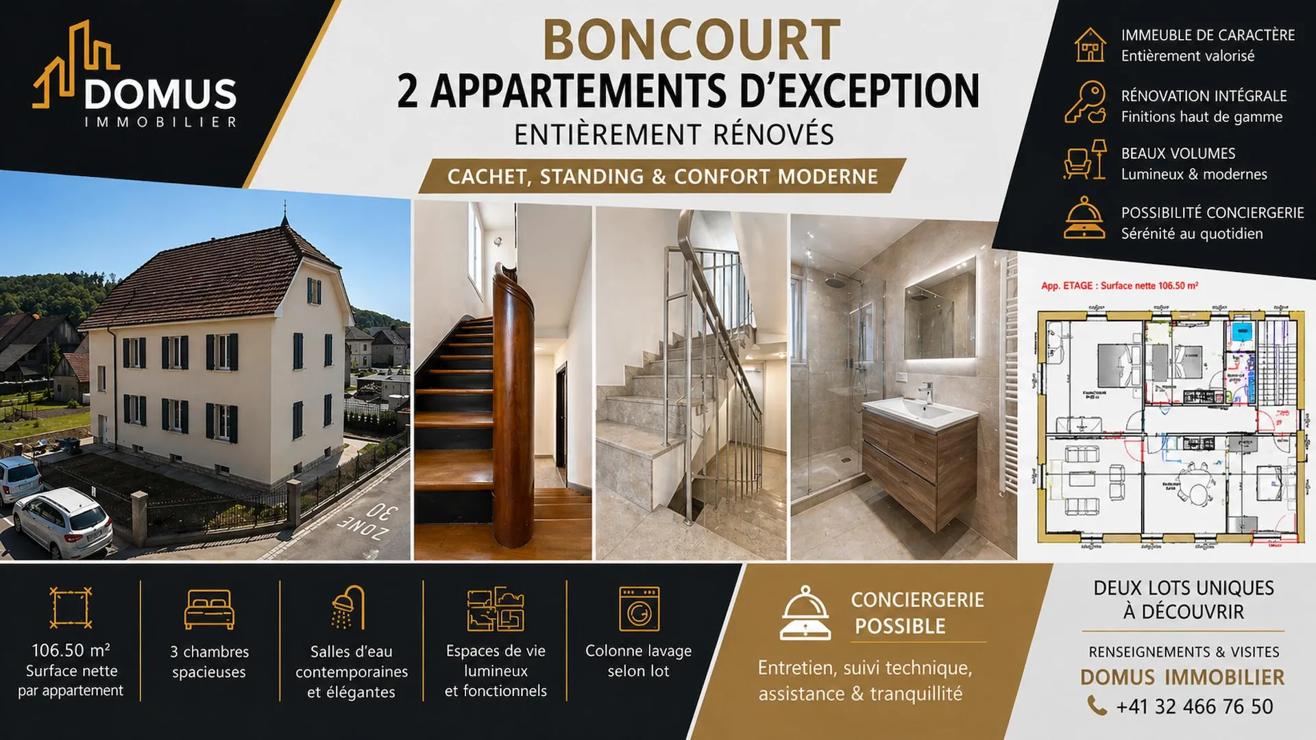 BONCOURT ? Deux appartements d'exception entièrement rénovés | Dès 106 m² | Cachet & standing