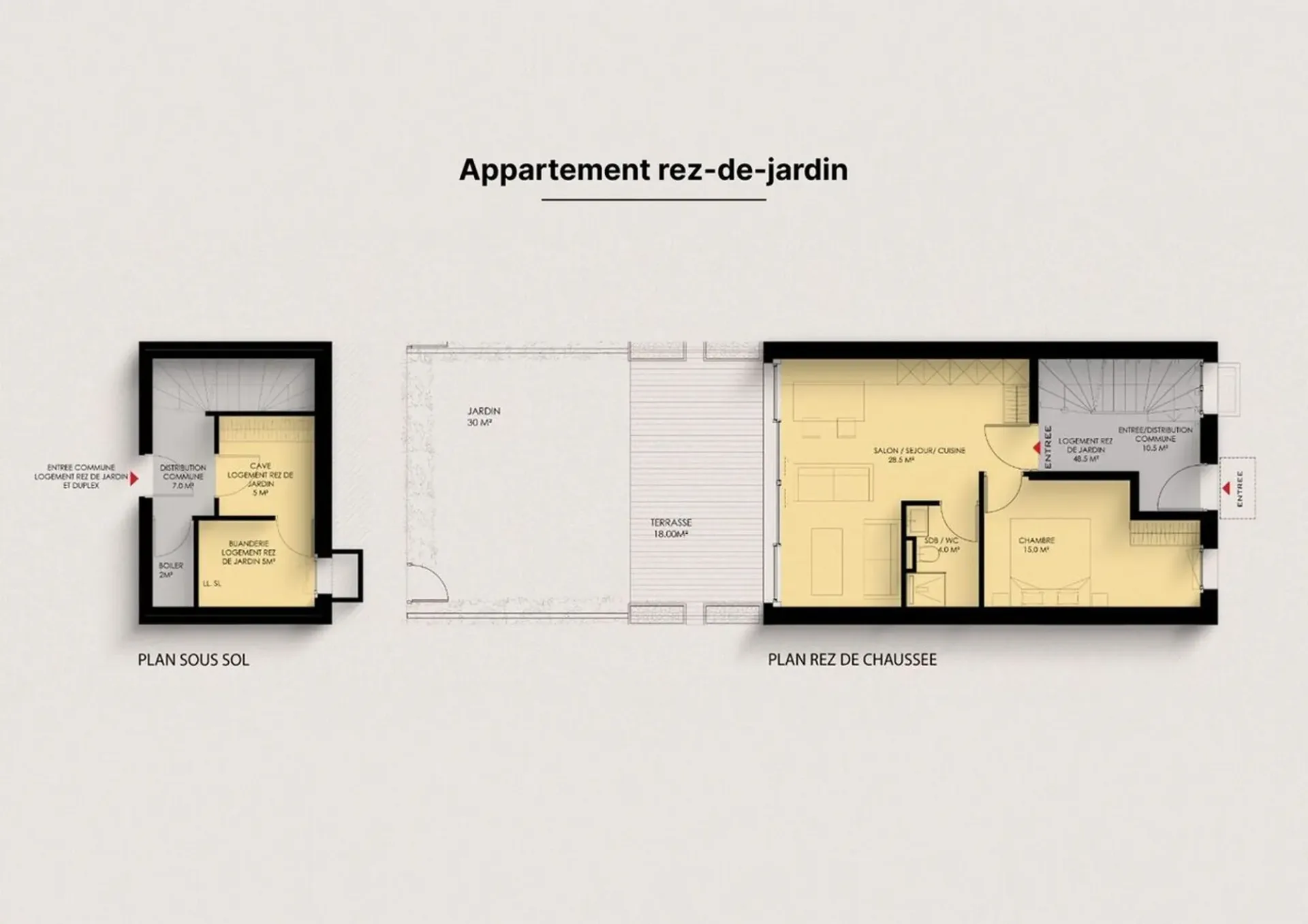 Appartement auf Plan, 2 Zimmer mit eigenem Garten und Terrasse