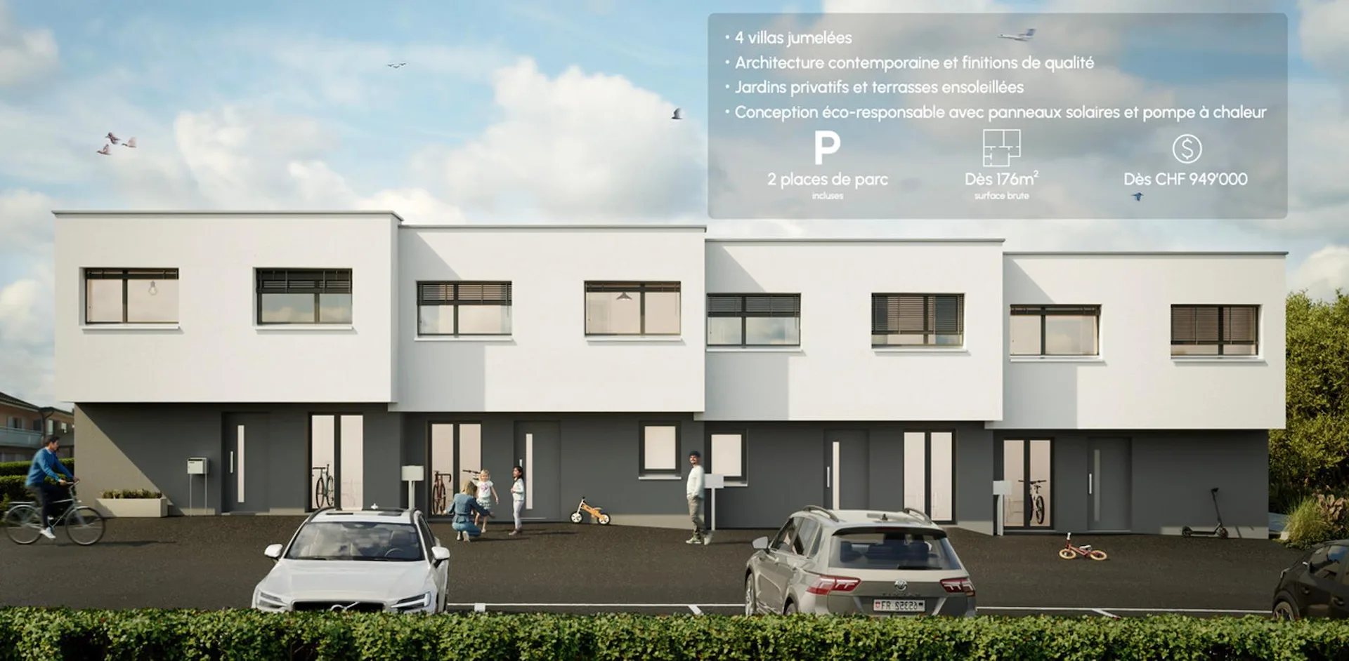 Domdidier, à vendre, villas contigües de 4.5 pièces, avec jardin