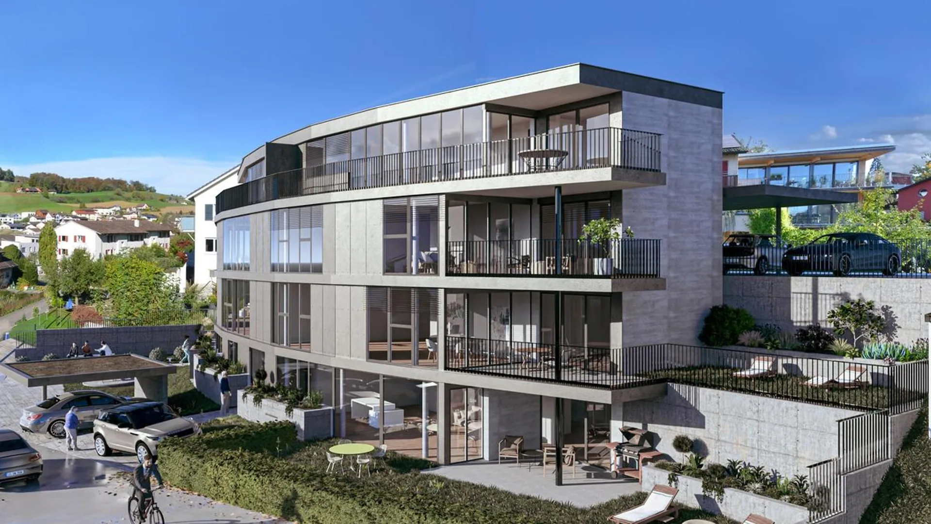 Appartement 3.5 pièces avec terrasse, jardin, carport, ascenseur et vue imprenable