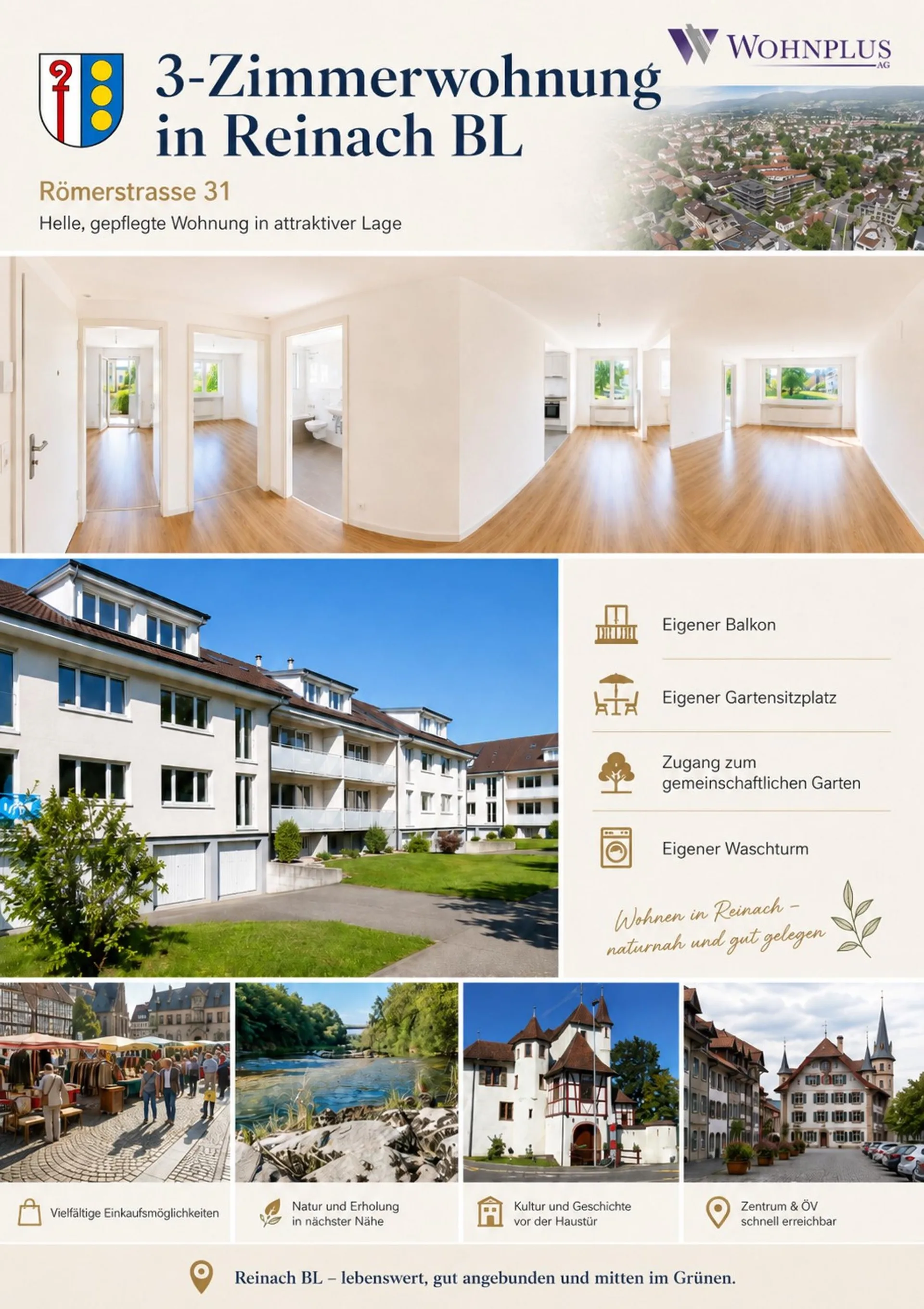 Prachtvolle 3-Zimmer-Gartenwohnung im Herzen von Reinach BL