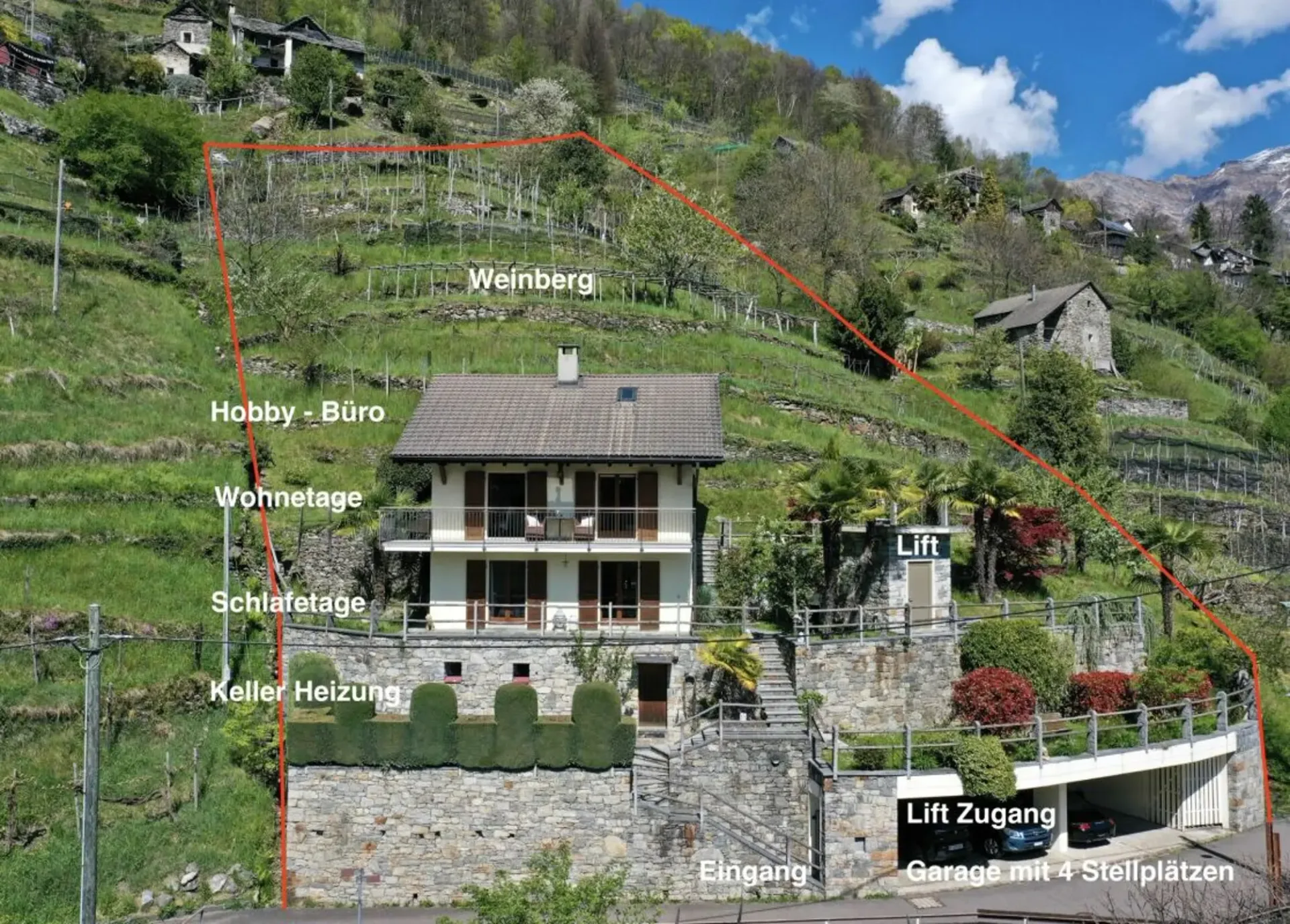 "Casa Felicità", ganzjährige Sonnenlage, schöner Garten, eigener Weinberg, 4 Parkplätze und moderner Lift