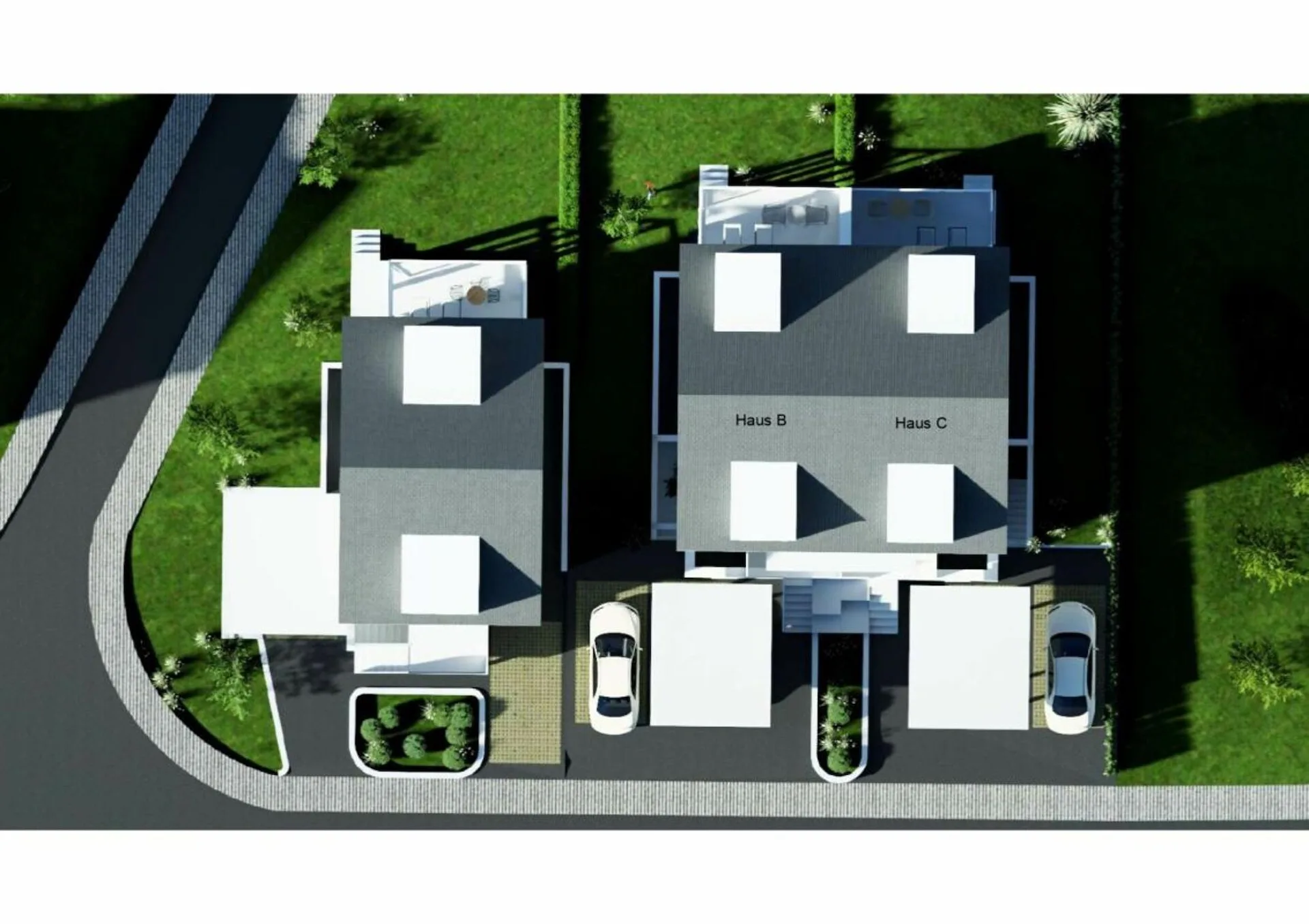 Large new building DEFH (House B+C), 6.5 rooms, garden, 3 wet cells, separate WC, carport & outdoor parking
