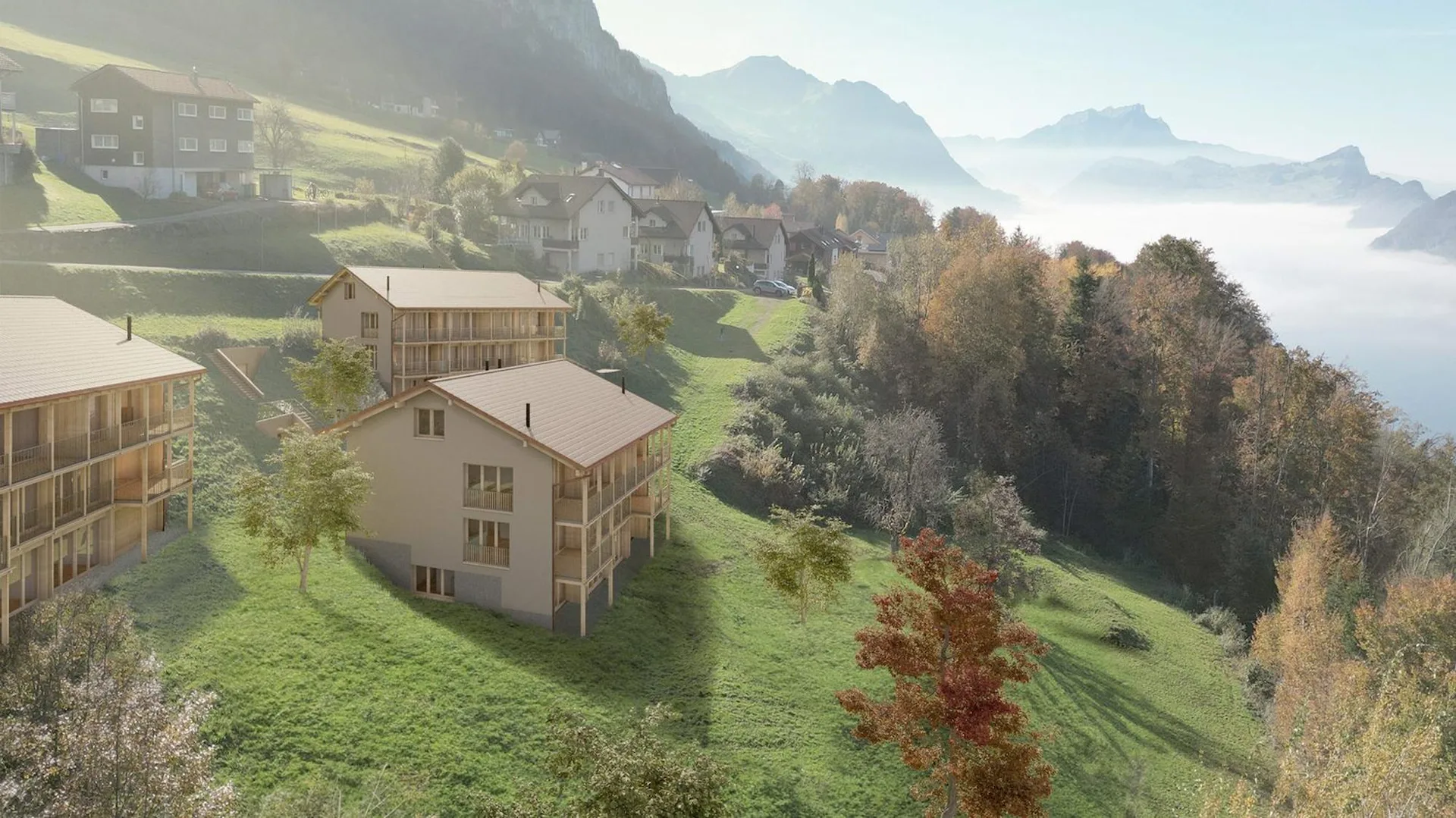 Appartamento di giardino nuovo con vista sulla montagna e sul lago parziale a Seelisberg