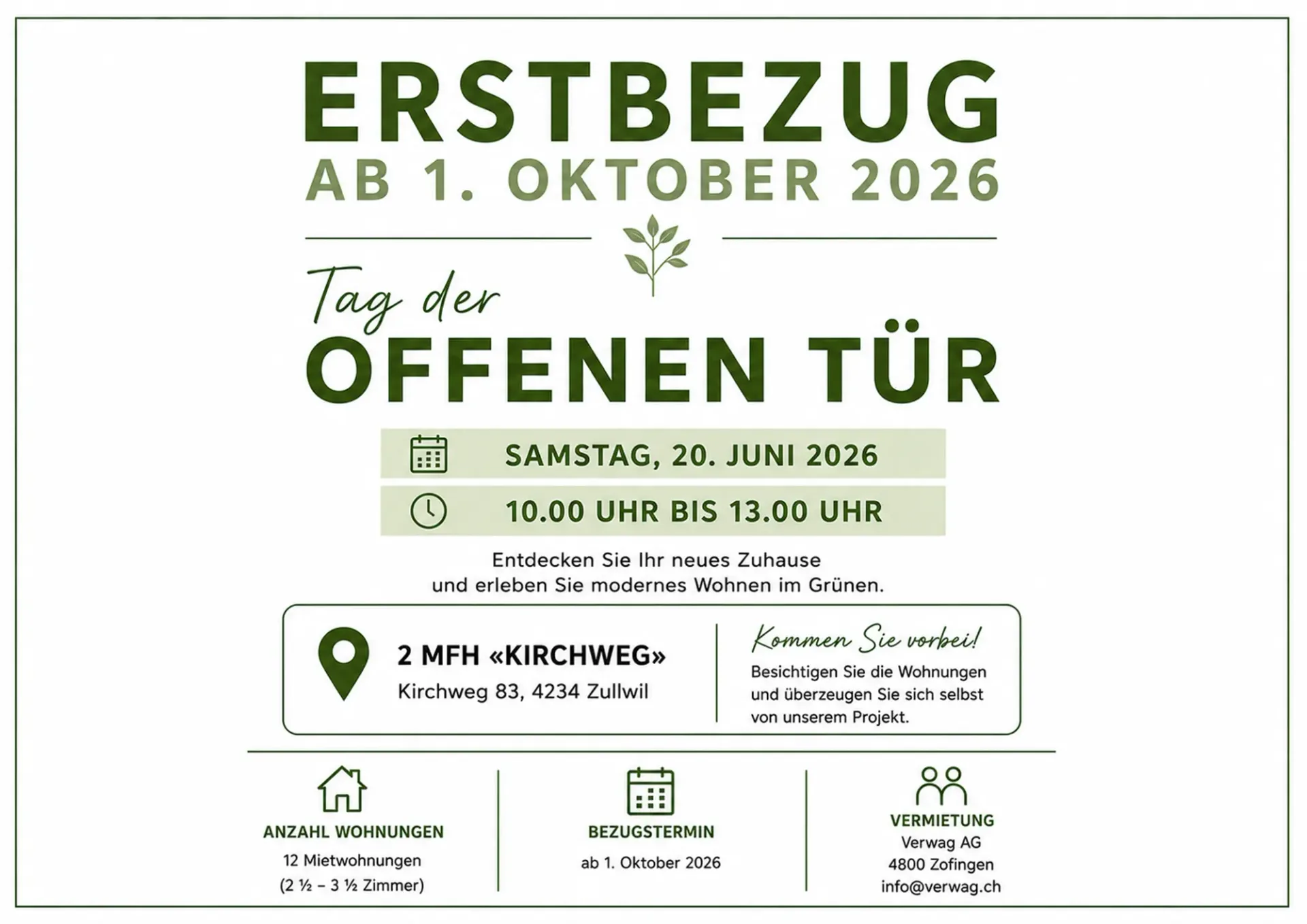 Erstvermietung 2 MFH Kirchweg 83 in Zullwil – Modern wohnen im Grünen