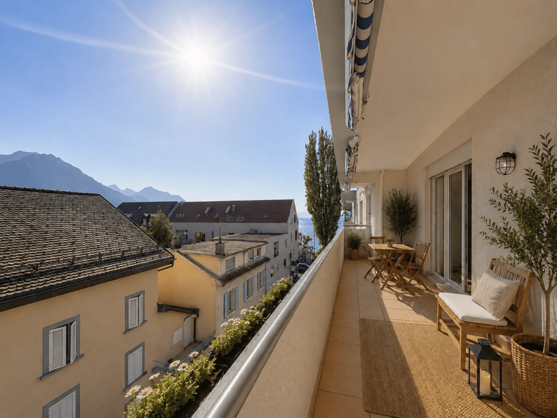 Bel et spacieux appartement de 3.5 pces avec magnifique vue sur les Dents-du-Midi et un bout du lac.
