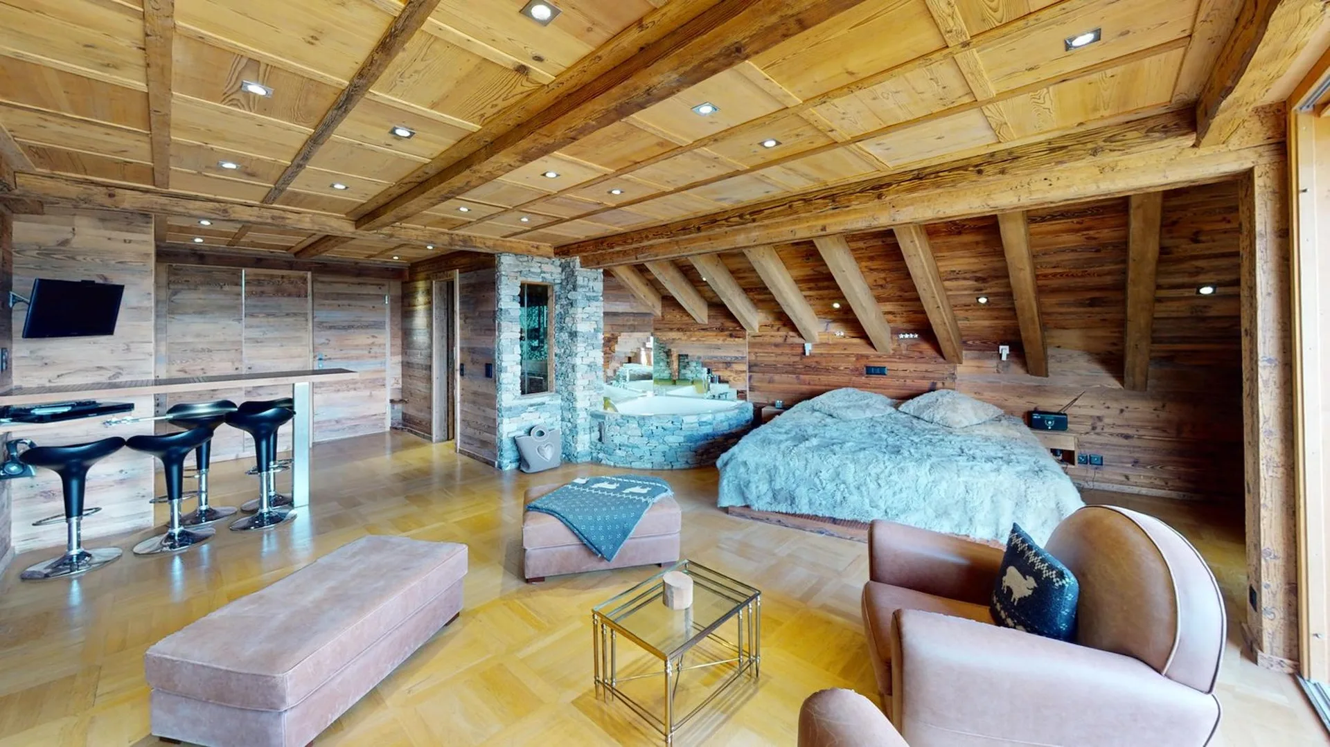 Private Jacuzzi & Mountain View Furnished Studio with Balcony - Swiss Alps Chalet